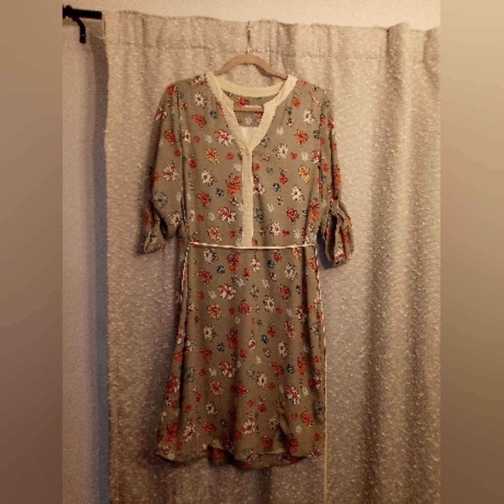 DownEast Floral Long Sleeve Dress - Cream and Multicolor Size Small